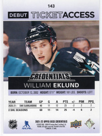 2021-22 Upper Deck Credentials Purple #143 William Eklund /10