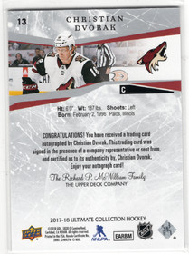 2017-18 Upper Deck Ultimate Collection Autographs Gold #Christian Dvorak /75