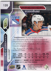 2021-22 Upper Deck Premier Autographs #120 Nils Lundkvist