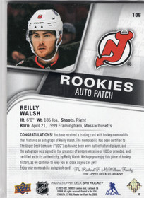 2022-23 SPx Auto Patch Rookies #106 Reilly Walsh /49