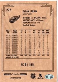 2025-26 O-Pee-Chee Retro Black Border #272 Dylan Larkin /100