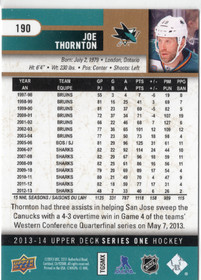 2013-14 Upper Deck UD Exclusives #190 Joe Thornton /100
