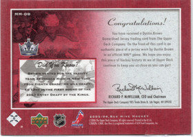 2005-06 Upper Deck Bee Hive Matted Materials #MMDB Dustin Brown