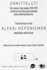 2018-19 Cardset Signature #NNO Aleksi Heponiemi /125