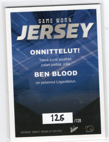 2019-20 Cardset Game Worn Jersey #NNO Ben Blood /128