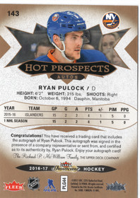 2016-17 Fleer Showcase #143 Ryan Pulock RC, /499