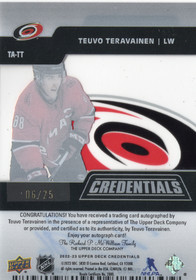 2023-24 Upper Deck Credentials 2022-23 Upper Deck Credentials Update Ticket Access Autographs Acetate #TATT Teuvo Teravainen /25