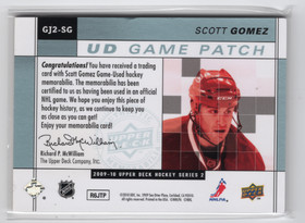 2009-10 Upper Deck UD Game Patches #GJ2SG Scott Gomez /15