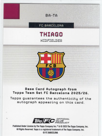 2025-26 Topps FC Barcelona Team Set Base Autographs Purple Rainbow Foil #BATA Thiago Alcantara /75