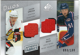 2008-09 SP Game Used Authentic Fabrics Duos #AF2JR Jason Spezza / Rick Nash /100