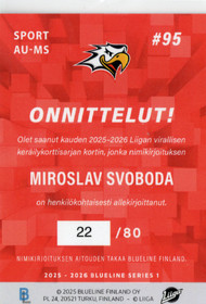 2025-26 Blueline Finland Signature Silver #SPORTAUMS Miroslav Svoboda /80