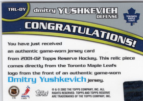 2001-02 Topps Reserve Emblems #TRLDY Dmitry Yushkevich