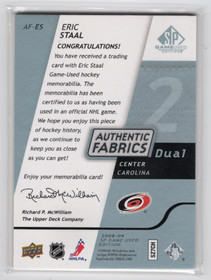 2008-09 SP Game Used Authentic Fabrics Dual Platinum Jersey Patch #AFES Eric Staal /25