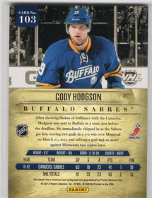 2011-12 Panini Prime Prime Rookies Gold Jerseys Autographed #103 Cody Hodgson /25