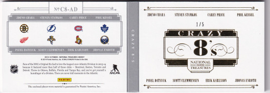 2013-14 Panini National Treasures Crazy 8's Jerseys Patch #1 Carey Price/Erik Karlsson/Jhonas Enroth/Pavel Datsyuk/Phil Kessel/Scott Clemmensen/Steven Stamkos/Zdeno Chara /5