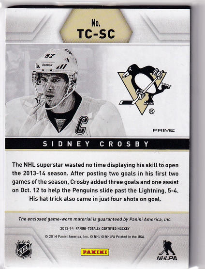  2013-14 Totally Certified Jerseys Prime Blue #TCSC Sidney Crosby/50