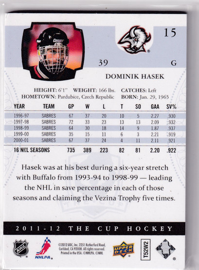  2011-12 The Cup #15 Dominik Hasek /249