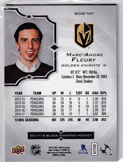  2017-18 Black Diamond #BDBMF Marc-Andre Fleury /249