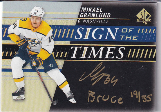  2019-20 SP Authentic Sign of the Times Black Gold Inscription #SOTTMG Mikael Granlund/35Team: Nashville P /35