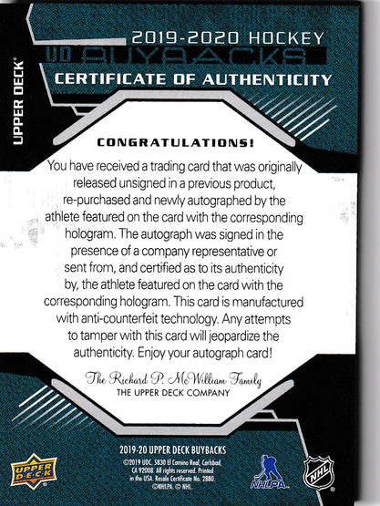  2019-20 Upper Deck Buybacks Autographs '17-18 #R21 Mikael Granlund OPCP RET R/5