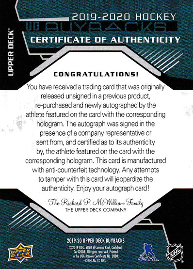  2019-20 Upper Deck Buybacks Autographs '16-17 #114 Mikael Granlund MVP CC L3G/10