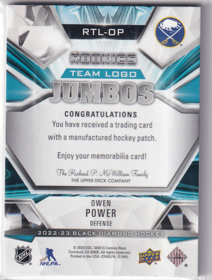  2022-23 Black Diamond Rookie Team Logo Jumbo Patches #RTLOP Owen Power