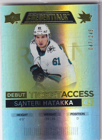  2021-22 Upper Deck Credentials Yellow #63 Santeri Hatakka /249
