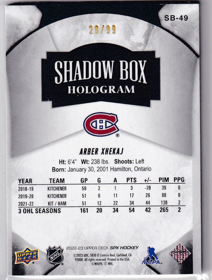  2022-23 SPx Shadow Box Gold Spectrum #SB49 Arber Xhekaj /99