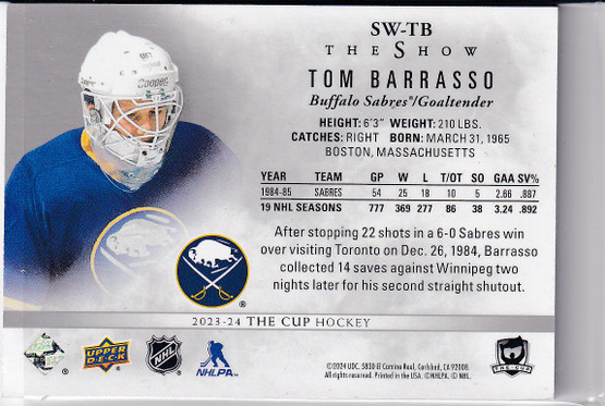  2023-24 The Cup The Show White #SWTB Tom Barrasso /99