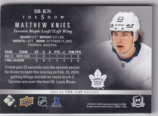  2023-24 The Cup The Show Black #SBKN Matthew Knies /99