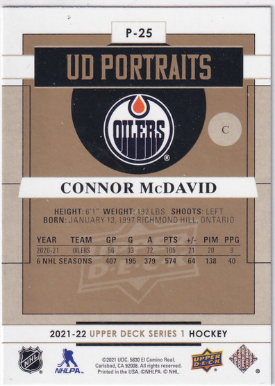 2021-22 Upper Deck Portraits #P25 Connor McDavid