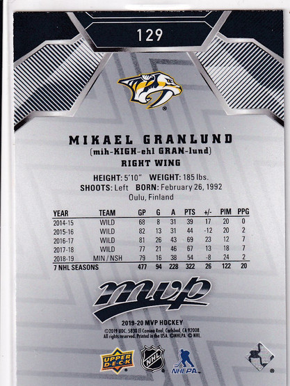  2019-20 Upper Deck MVP Super Script Black #129 Mikael Granlund /5