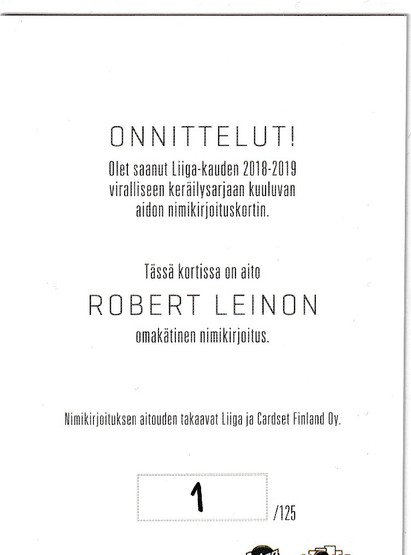 2018-19 Cardset Signature Robert Leino /125