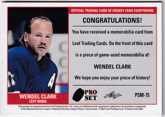  2021-22 Pro Set Memorabilia #PSM75 Wendel Clark