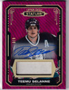  2021-22 Upper Deck Stature Design Variant Material Autographs Red #97 Teemu Selanne /6