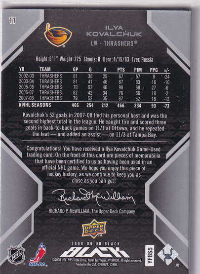  2008-09 UD Black #11 Ilya Kovalchuk /99