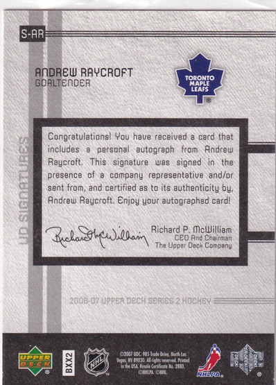  2006-07 Upper Deck Signatures #SAR Andrew Raycroft