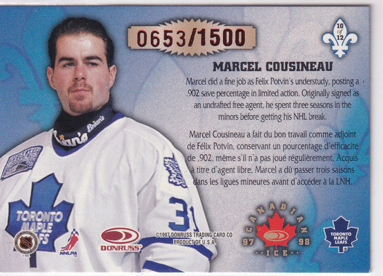  1997-98 Donruss Canadian Ice Les Gardiens #10 Marcel Cousineau /1500