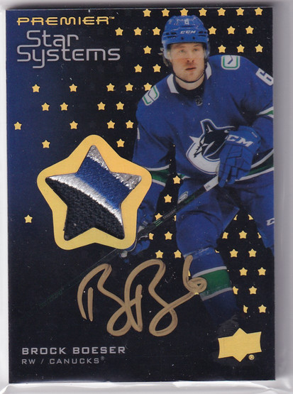  2021-22 Upper Deck Premier Star Systems Patch Autographs Gold #SSBB Brock Boeser/15