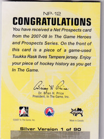  2007-08 ITG Heroes and Prospects Net Prospects #NP12 Tuukka Rask