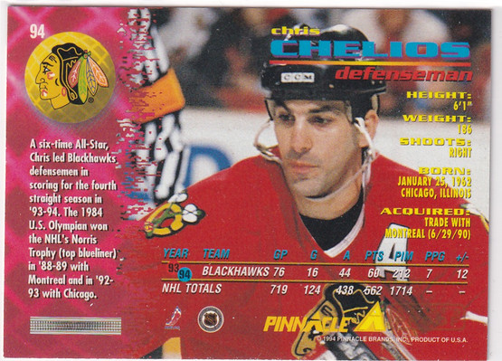  1994-95 Pinnacle Artist's Proofs #94 Chris Chelios