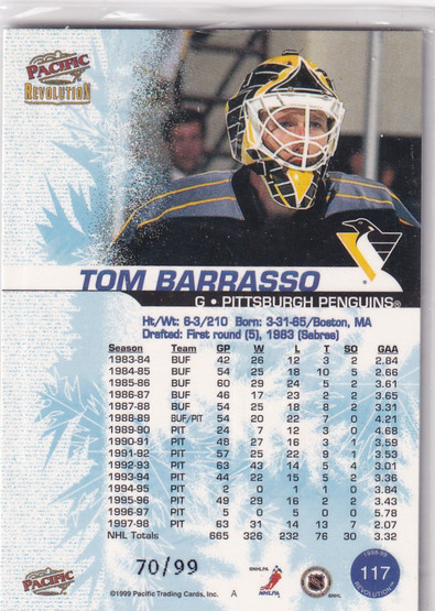  1998-99 Revolution Ice Shadow #117 Tom Barrasso /99