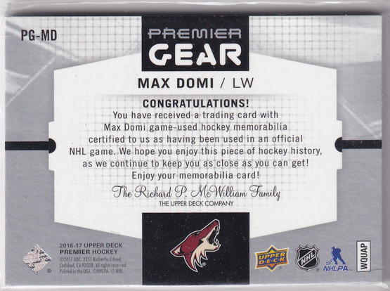  2016-17 Upper Deck Premier Premier Gear #PGMD Max Domi /10