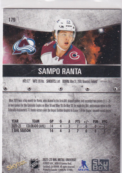  2021-22 Metal Universe #179 Sampo Ranta RC