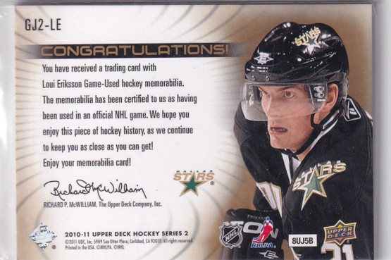 2010-11 Upper Deck Game Jerseys Patches #GJ2LE Loui Eriksson /15