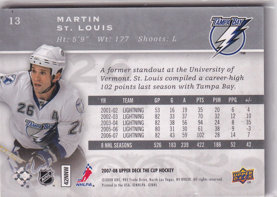  2007-08 The Cup Gold #13 Martin St. Louis /25