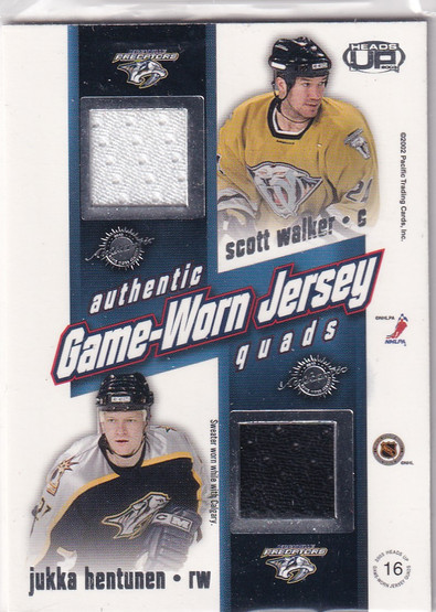 2002-03 Pacific Heads Up Quad Jerseys #16 Martin Erat/David Legwand/Scott Walker/Jukka Hentunen