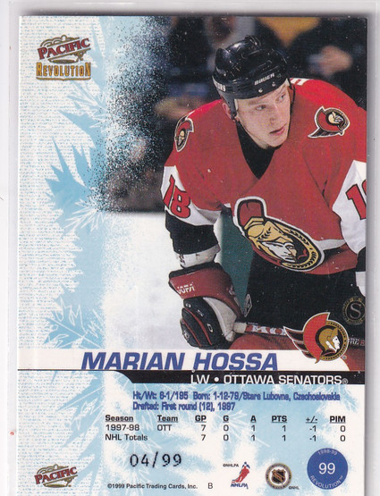  1998-99 Revolution Ice Shadow #99 Marian Hossa RC /99