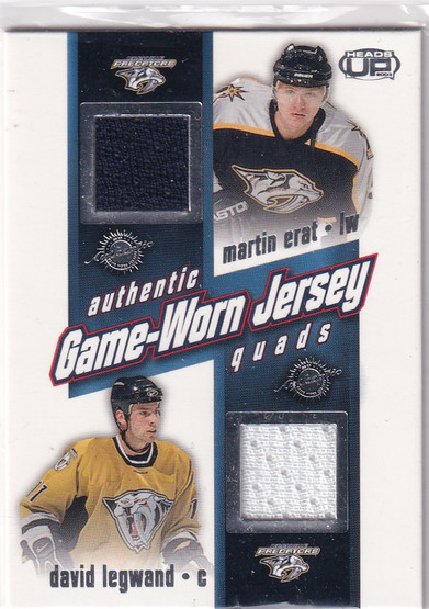2002-03 Pacific Heads Up Quad Jerseys #16 Martin Erat/David Legwand/Scott Walker/Jukka Hentunen