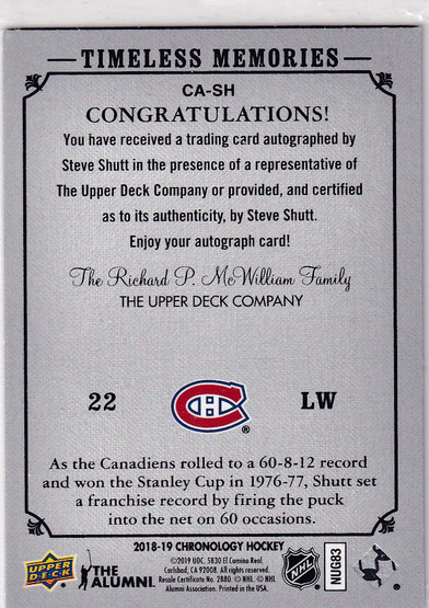  2018-19 Chronology Canvas Autographs #CASH Steve Shutt C